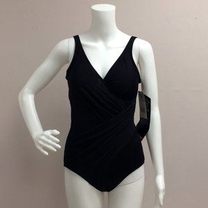 Miraclesuit Oceanus Black One Piece Bathing Suit Size 12 NWT